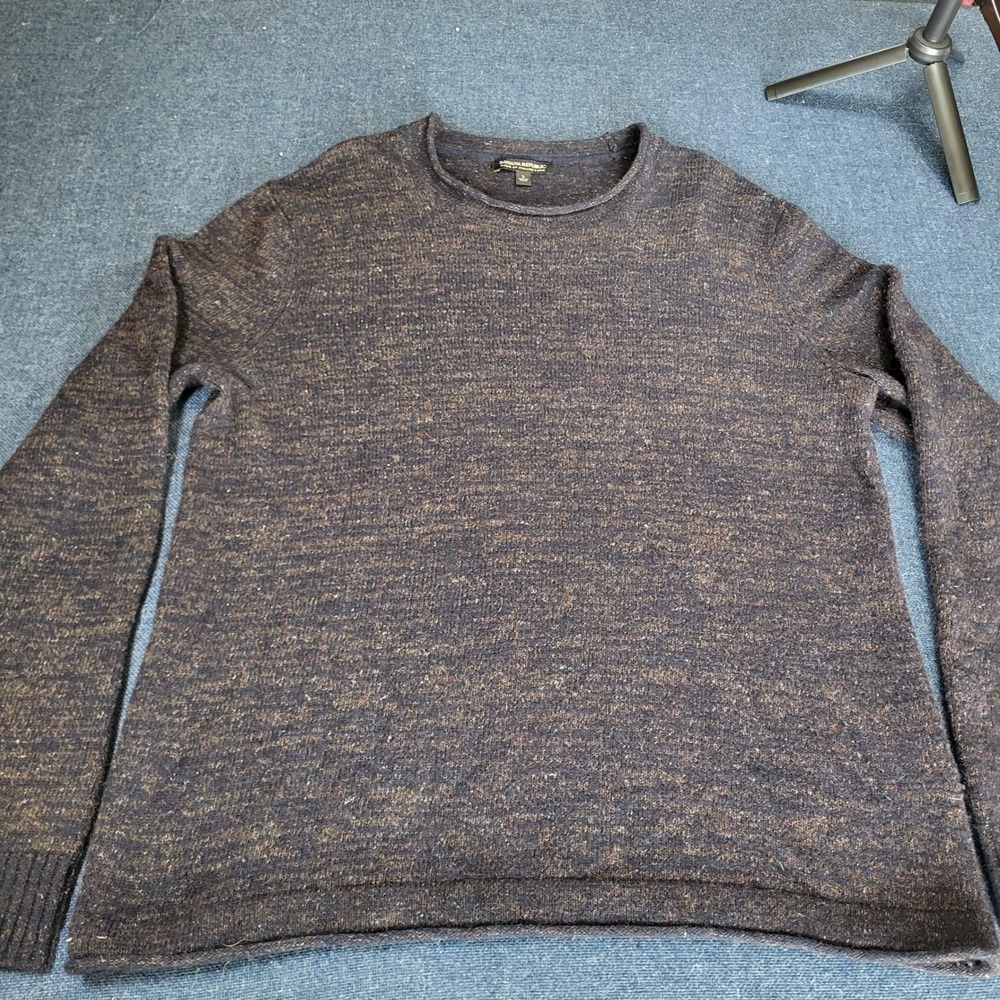 Banana Republic Mens Italian Yarn Marled Knit Crew Neck Sweater Navy Blue Large